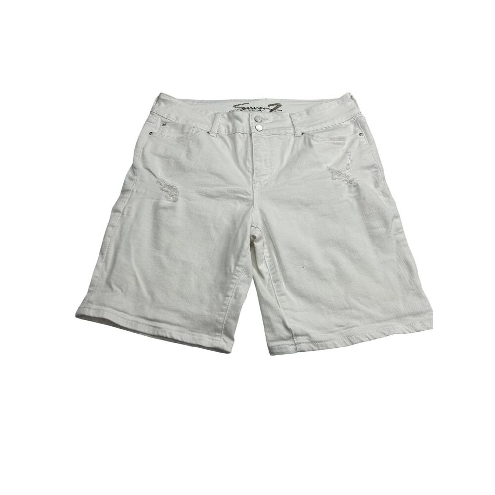 Seven7 Womens Tummyless Mid Rise Bermuda Denim Shorts Size 12 White